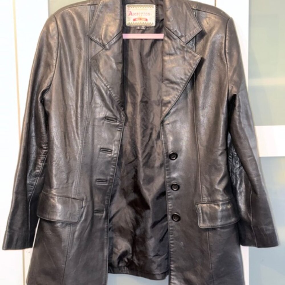 [2 f 90] Soft Leather Jacket/Blazer by Ambition, NY, Black, Size Small